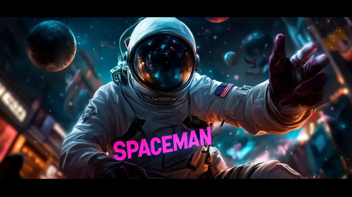 Spaceman casino game featuring astronaut in space suit floating in cosmic scene with planets and stars in deep space atmosphere
