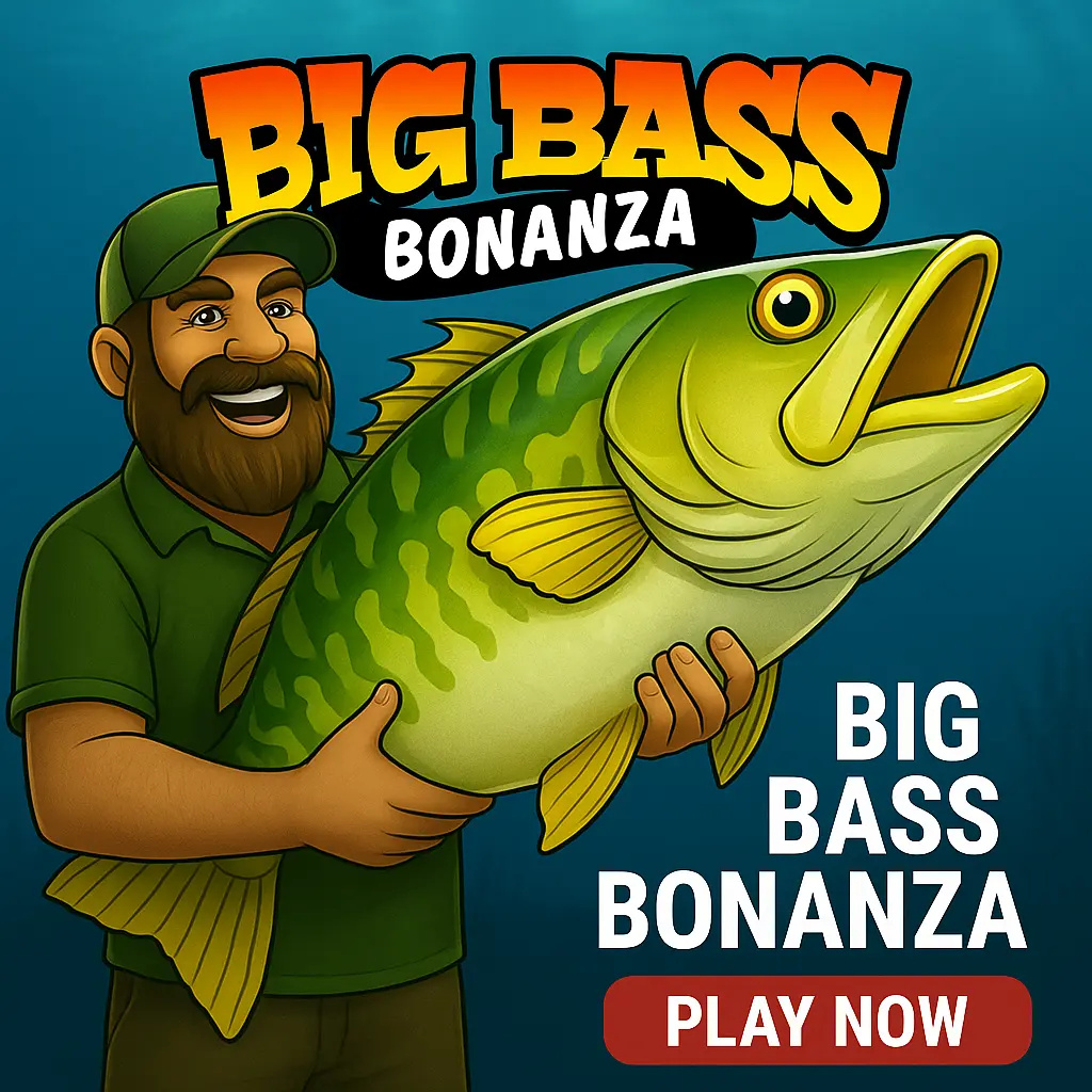 Big Bass Bonanza slot game featuring fishing theme with bass fish and angler character