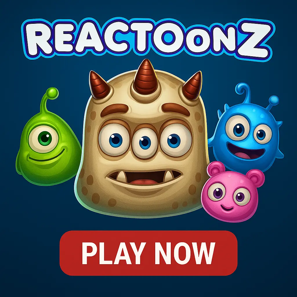 Reactoonz slot game featuring colorful alien creatures in grid-based gameplay